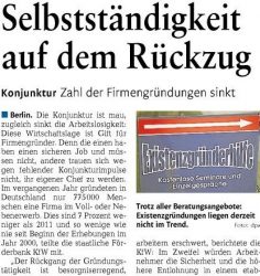 Selbstständigkeit auf dem Rückzug - Zeitungsartikel